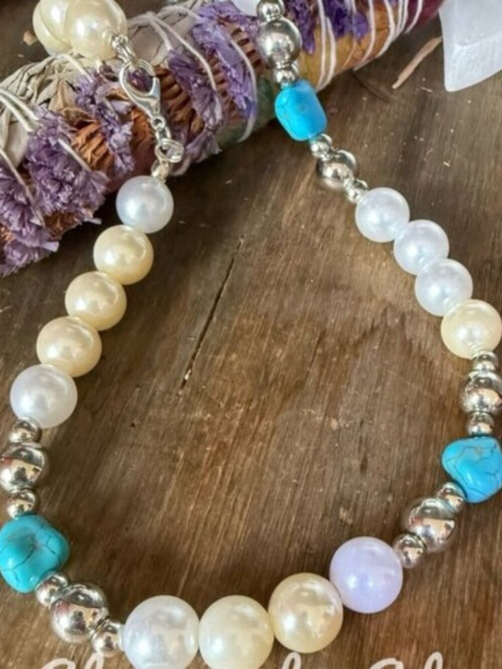 Pearl Turquoise Necklace Coastal Boho Statement